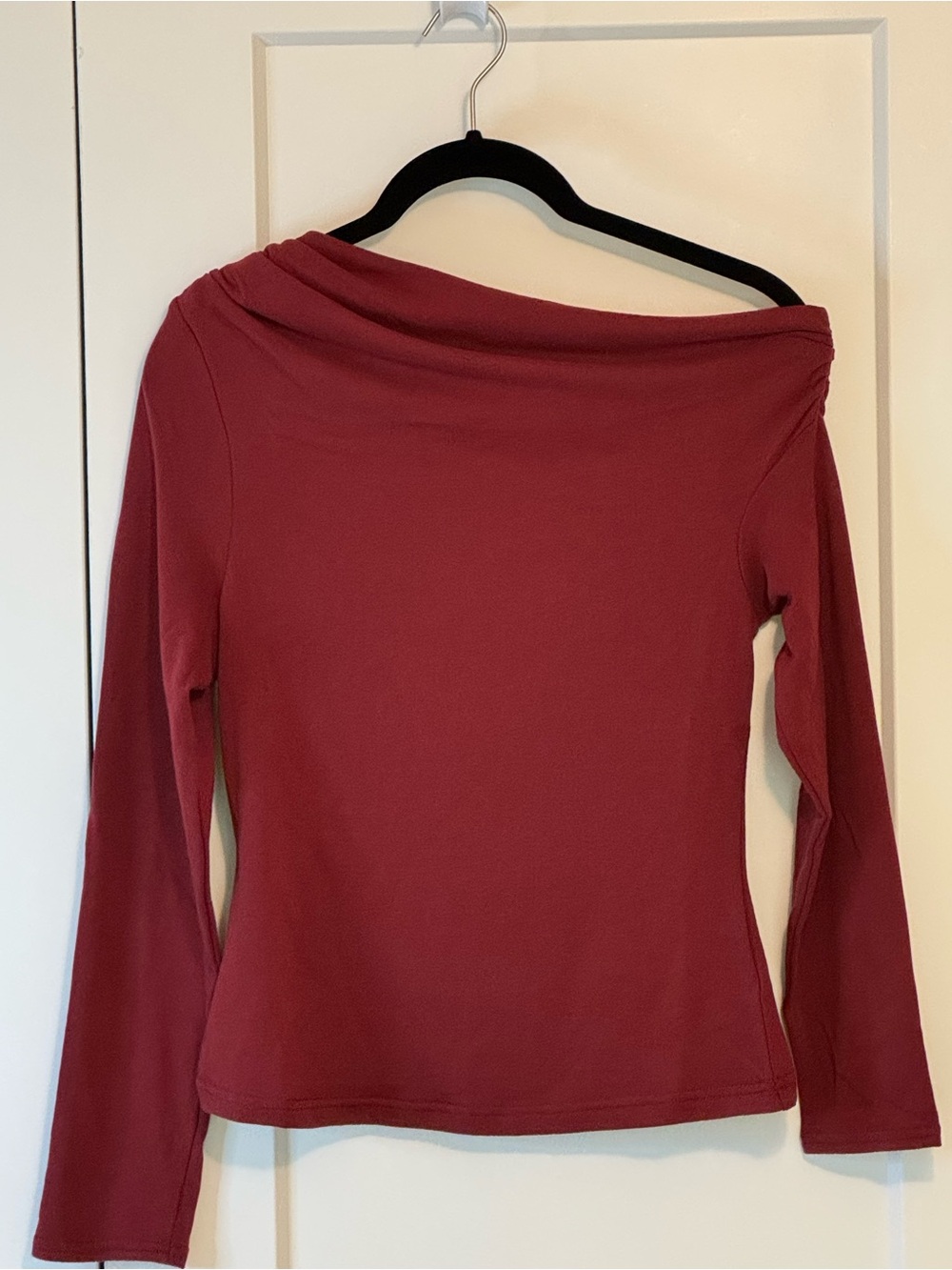 Off-shoulder Long Sleeve Top - Burgundy